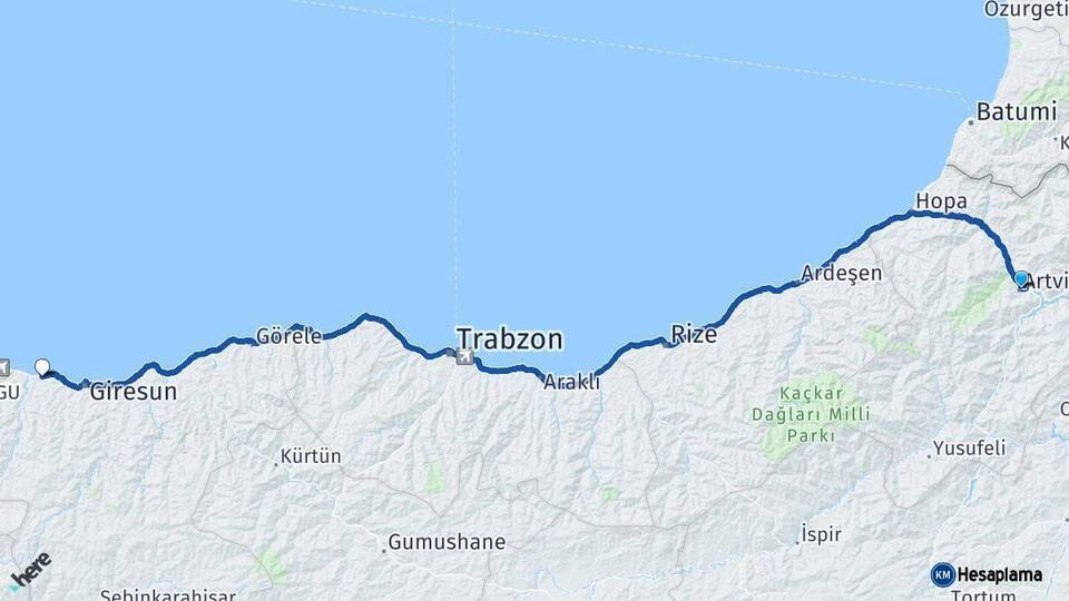 Artvin Bulancak Giresun Arası Kaç Km - Yol Haritası