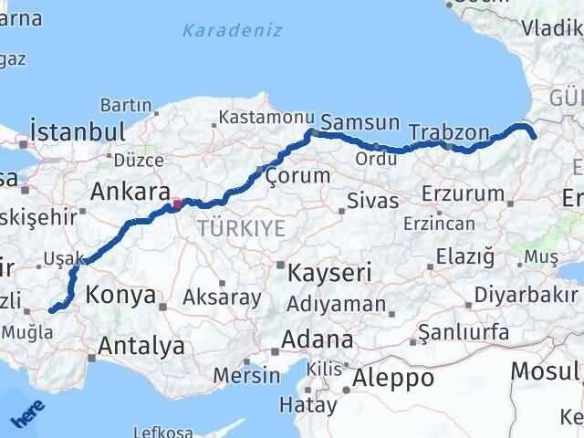 Artvin Çardak Denizli Arası Kaç Km - Yol Haritası