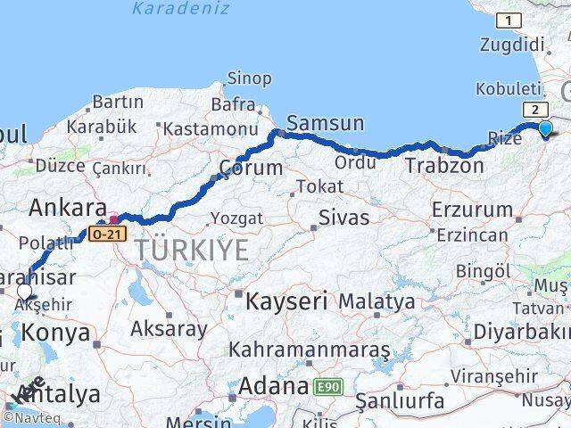 Artvin Çay Afyonkarahisar Arası Kaç Km - Yol Haritası