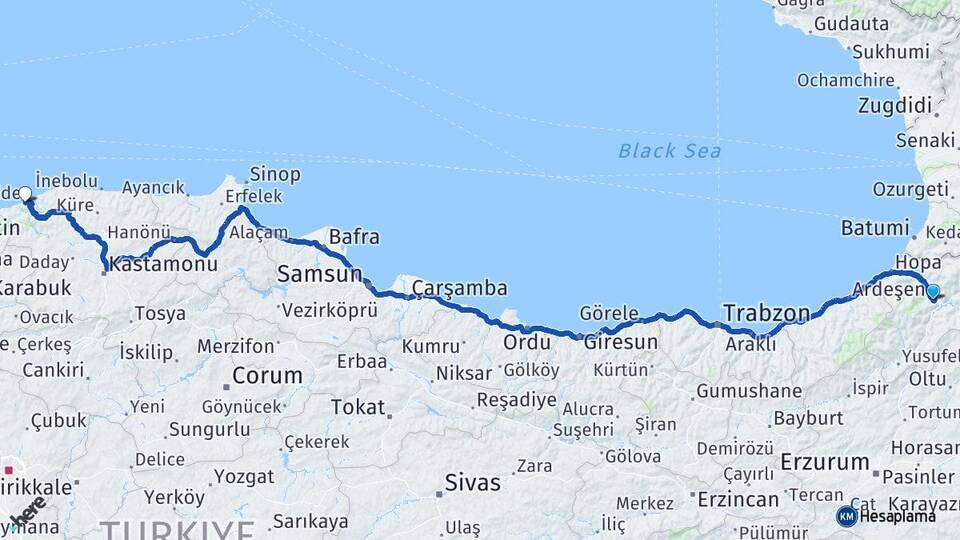 Artvin Cide Kastamonu Arası Kaç Km - Yol Haritası