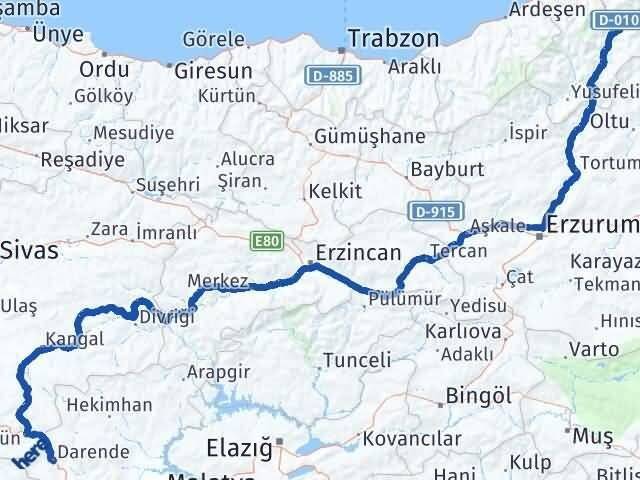Artvin Darende Malatya Arası Kaç Km - Yol Haritası