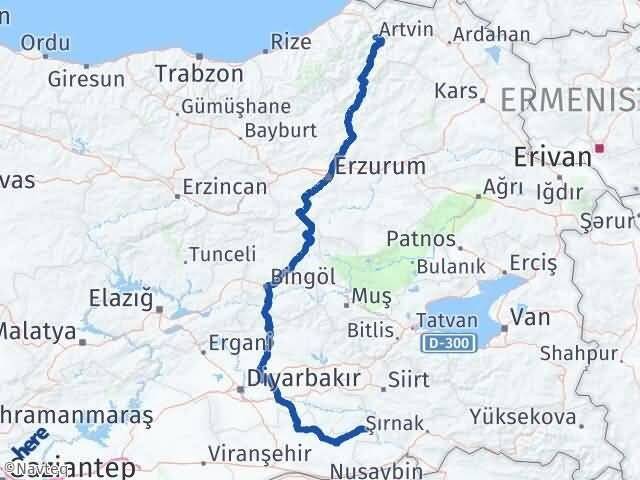 Artvin Dargeçit Mardin Arası Kaç Km - Yol Haritası