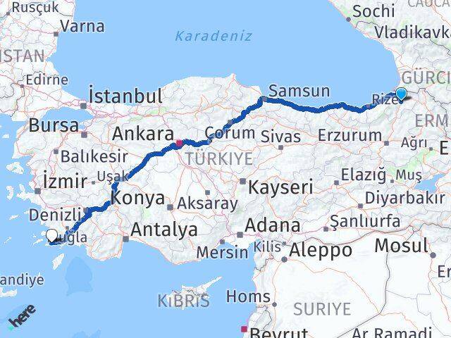 Artvin Datça Muğla Arası Kaç Km - Yol Haritası