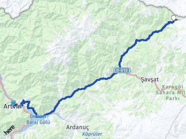 Artvin Demirkapı Şavşat Arası Kaç Km - Yol Haritası