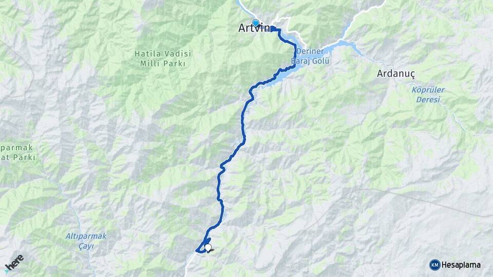 Artvin Demirkent Yusufeli Arası Kaç Km - Yol Haritası