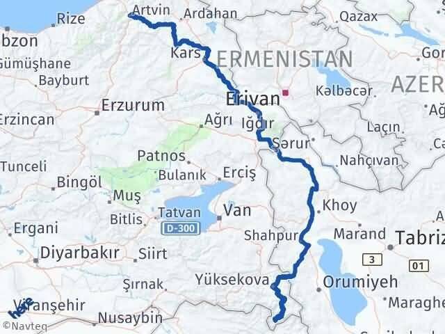 Artvin Derecik Hakkari Arası Kaç Km - Yol Haritası