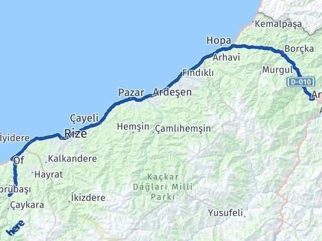 Artvin Dernekpazarı Trabzon Arası Kaç Km - Yol Haritası