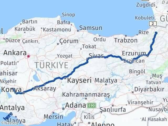 Artvin Doğanhisar Konya Arası Kaç Km - Yol Haritası