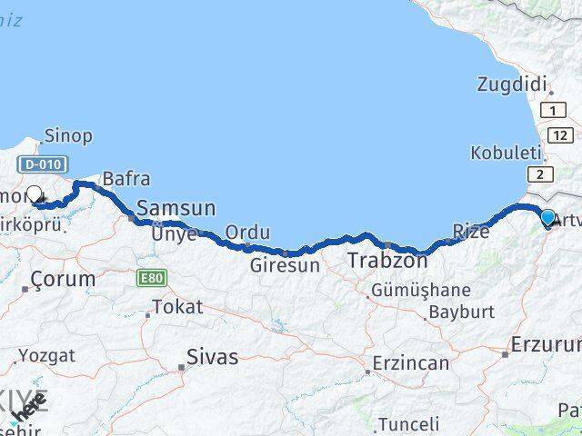 Artvin Durağan Arası Kaç Km - Yol Tarifi