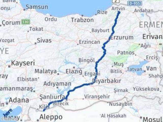 Artvin Elbeyli Kilis Arası Kaç Km - Yol Haritası