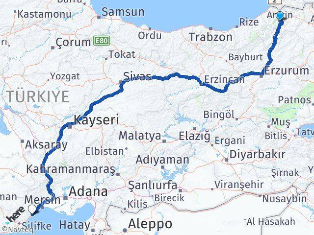 Artvin Erdemli Mersin Arası Kaç Km - Yol Haritası