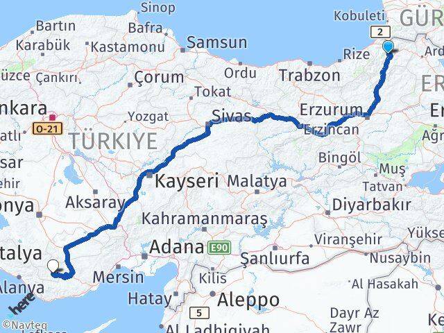 Artvin Ermenek Karaman Arası Kaç Km - Yol Haritası