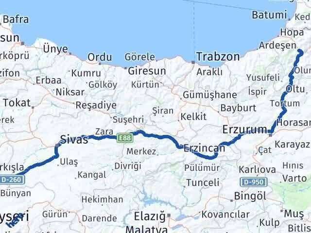 Artvin Gemerek Sivas Arası Kaç Km - Yol Haritası