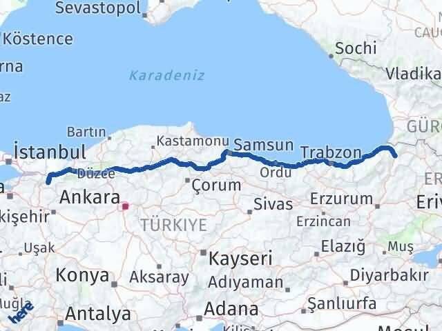 Artvin Geyve Sakarya Arası Kaç Km - Yol Haritası