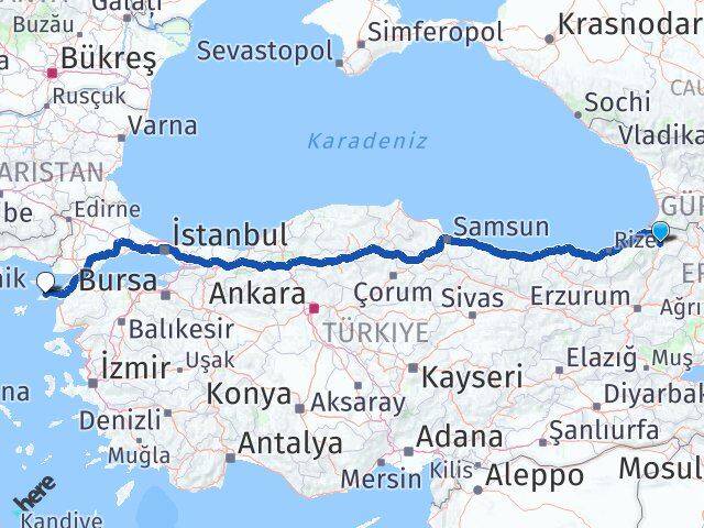 Artvin Gökçeada Çanakkale Arası Kaç Km - Yol Haritası