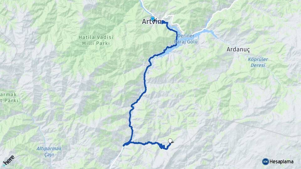 Artvin Günyayla Yusufeli Arası Kaç Km - Yol Haritası