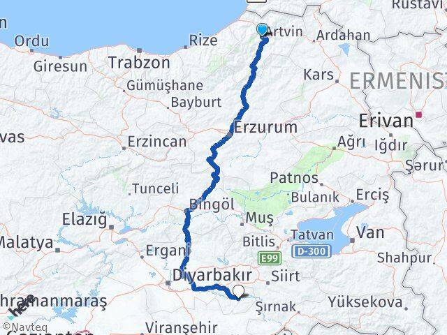 Artvin Hasankeyf Batman Arası Kaç Km - Yol Haritası