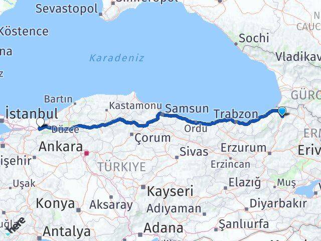 Artvin Hendek Sakarya Arası Kaç Km - Yol Haritası