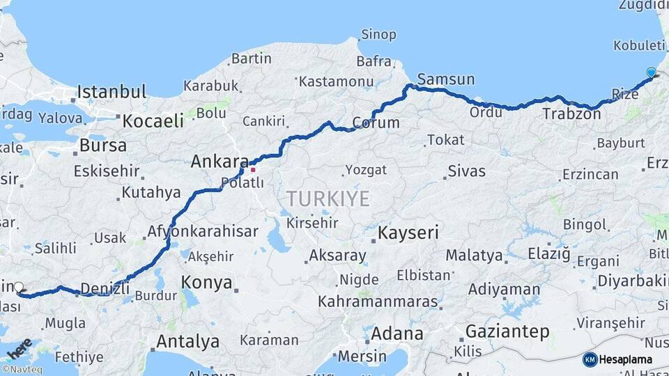 Artvin Hopa Aydın Arası Kaç Km - Yol Haritası