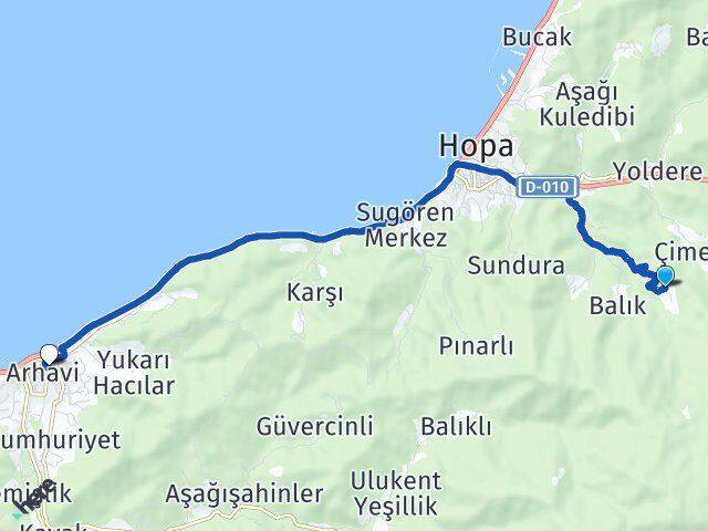 Güneşli Arhavi Arası Kaç Km - Yol Tarifi