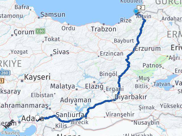 Artvin Hopa Osmaniye Arası Kaç Km - Yol Haritası