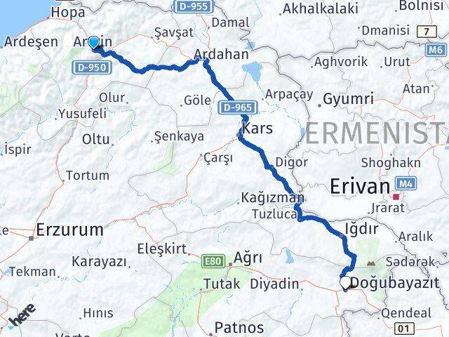 Artvin İshakpaşa Doğubayazıt Ağrı Arası Kaç Km - Yol Haritası