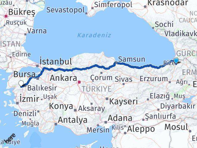 Artvin İvrindi Balıkesir Arası Kaç Km - Yol Haritası
