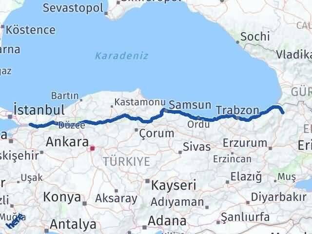 Artvin İzmit Kocaeli Arası Kaç Km - Yol Haritası
