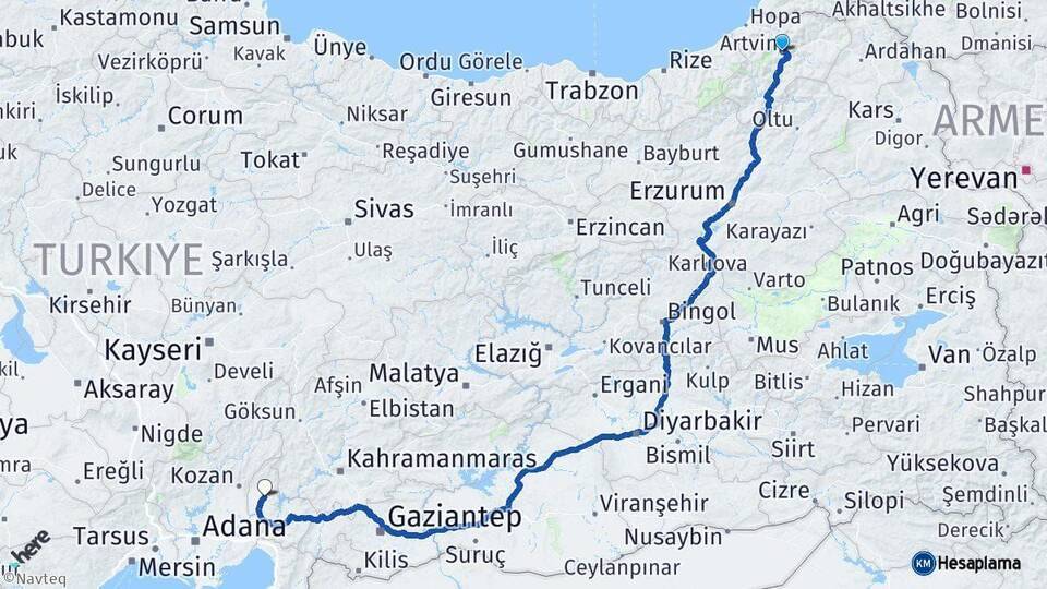 Artvin Kadirli Arası Kaç Km - Yol Tarifi