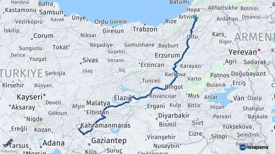 Artvin Kahramanmaraş Arası Kaç Km - Yol Haritası