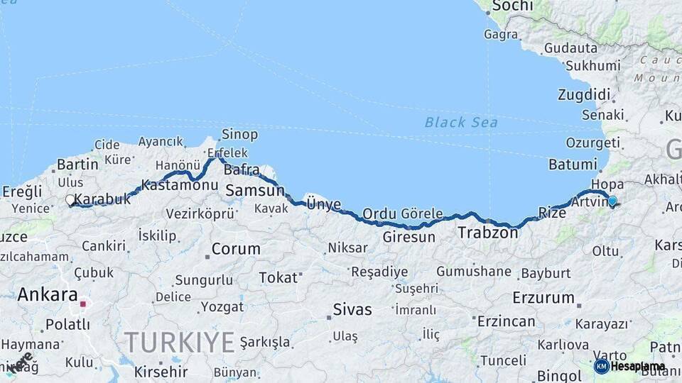 Artvin Karabük Arası Kaç Km - Yol Tarifi