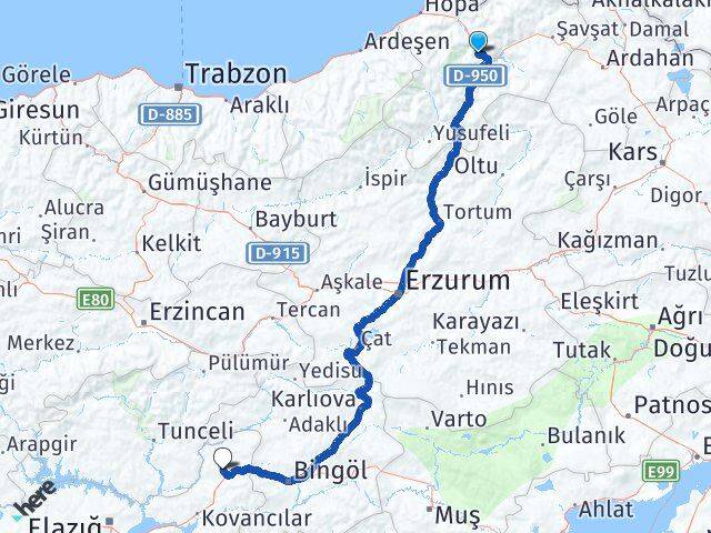 Artvin Karakoçan Elazığ Arası Kaç Km - Yol Haritası