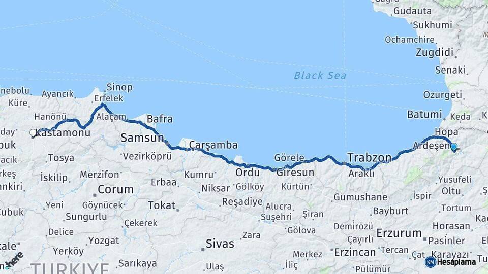 Artvin Kastamonu Arası Kaç Km - Yol Haritası