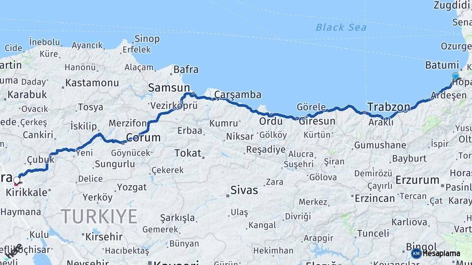 Artvin Kemalpaşa Ankara Arası Kaç Km - Yol Haritası