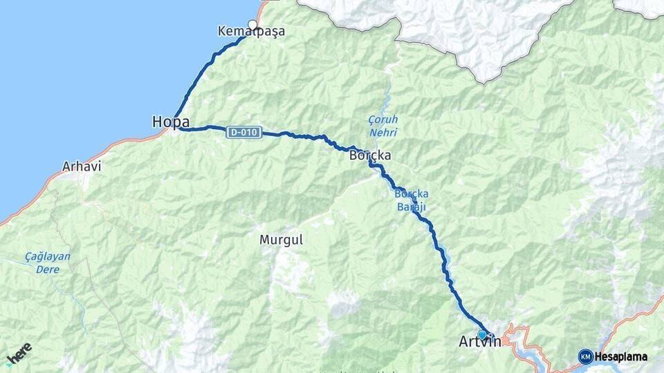 Artvin Kemalpaşa Arası Kaç Km - Yol Haritası
