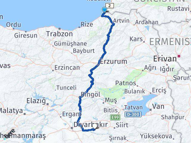 Artvin Kemalpaşa Batman Arası Kaç Km - Yol Haritası
