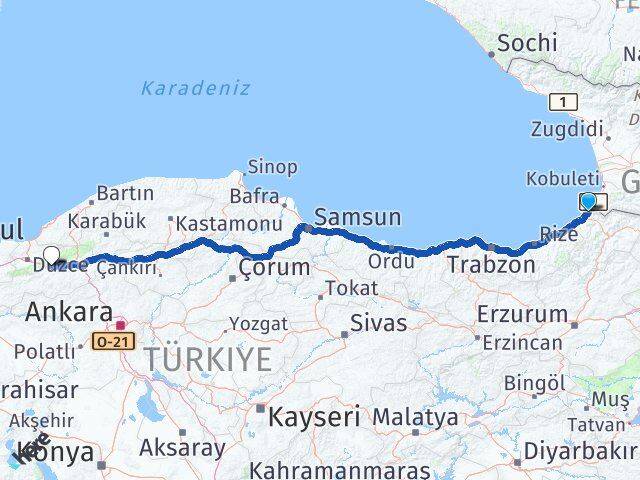 Artvin Kemalpaşa Bolu Arası Kaç Km - Yol Haritası