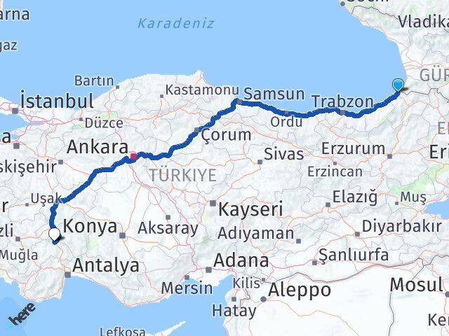 Artvin Kemalpaşa Burdur Arası Kaç Km - Yol Haritası