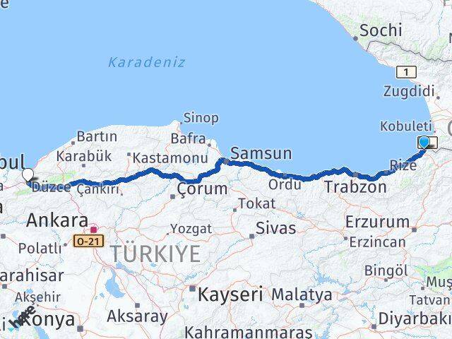 Artvin Kemalpaşa Düzce Arası Kaç Km - Yol Haritası