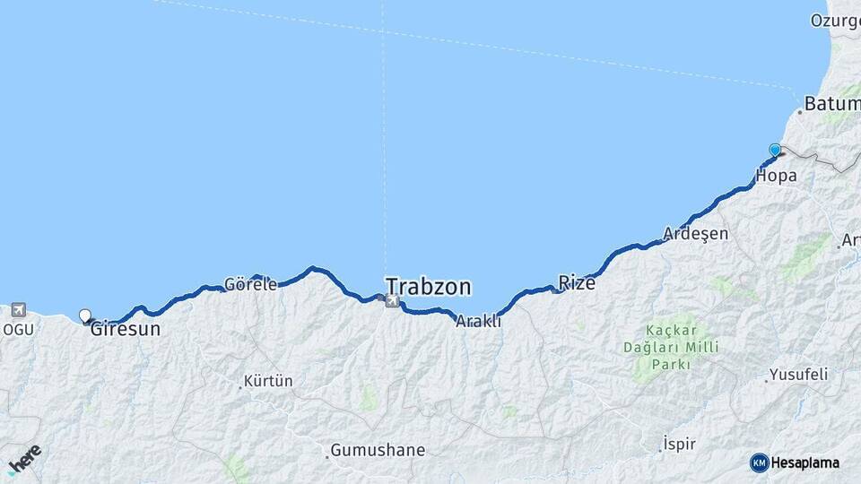 Artvin Kemalpaşa Giresun Arası Kaç Km - Yol Haritası
