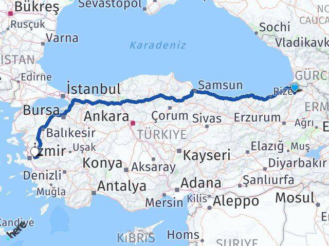 Artvin Kemalpaşa İzmir Arası Kaç Km - Yol Haritası