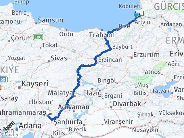 Artvin Kemalpaşa Kahramanmaraş Arası Kaç Km - Yol Haritası