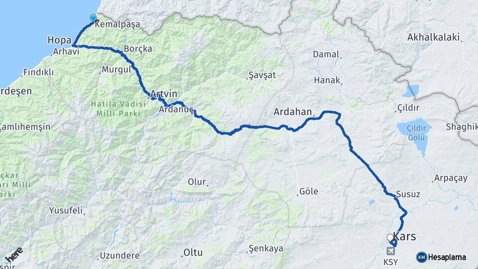 Artvin Kemalpaşa Kars Arası Kaç Km - Yol Haritası