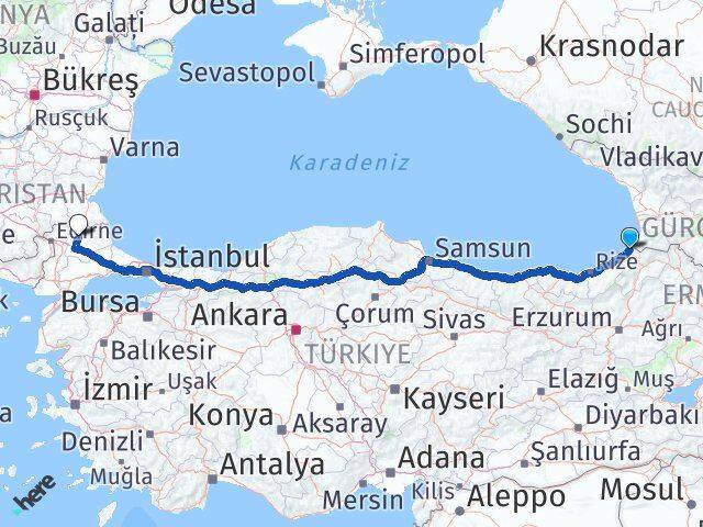 Artvin Kemalpaşa Kırklareli Arası Kaç Km - Yol Haritası