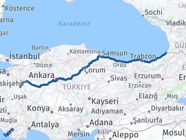 Artvin Kemalpaşa Kütahya Arası Kaç Km - Yol Haritası