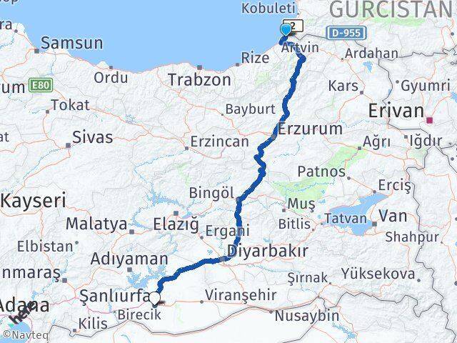 Artvin Kemalpaşa Şanlıurfa Arası Kaç Km - Yol Haritası