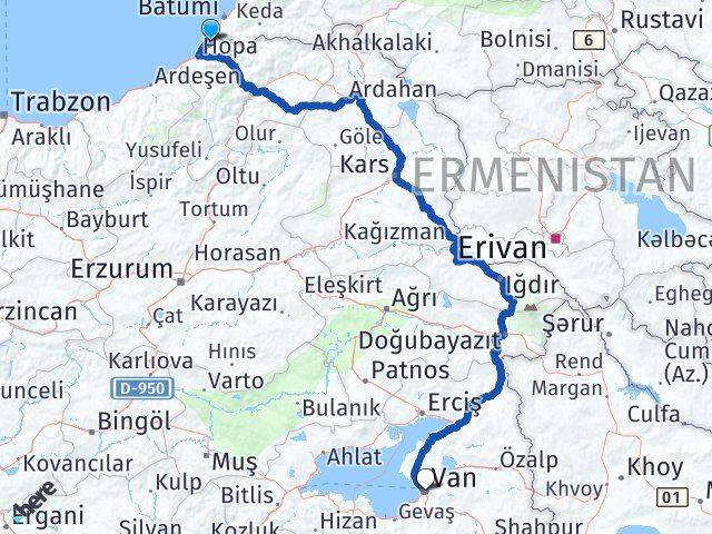 Artvin Kemalpaşa Van Arası Kaç Km - Yol Haritası