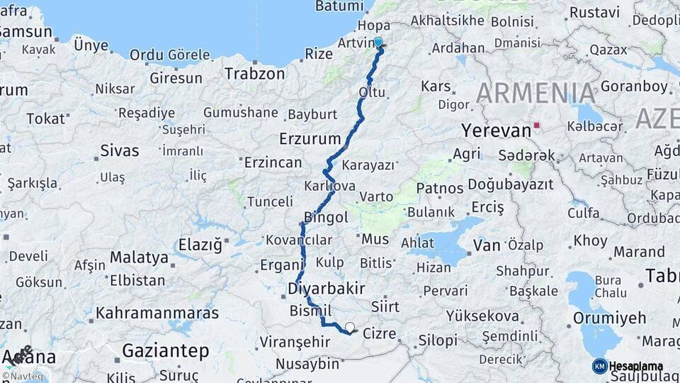 Artvin Midyat Mardin Arası Kaç Km - Yol Haritası