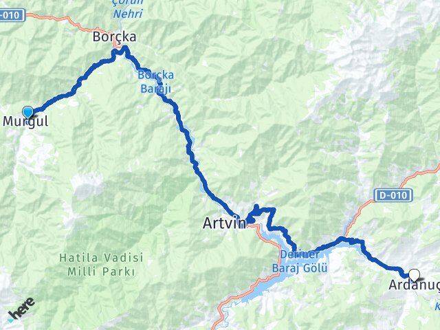 Artvin Murgul Ardanuç Arası Kaç Km - Yol Haritası