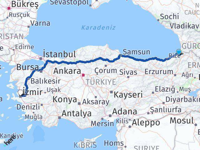 Artvin Murgul İzmir Arası Kaç Km - Yol Haritası